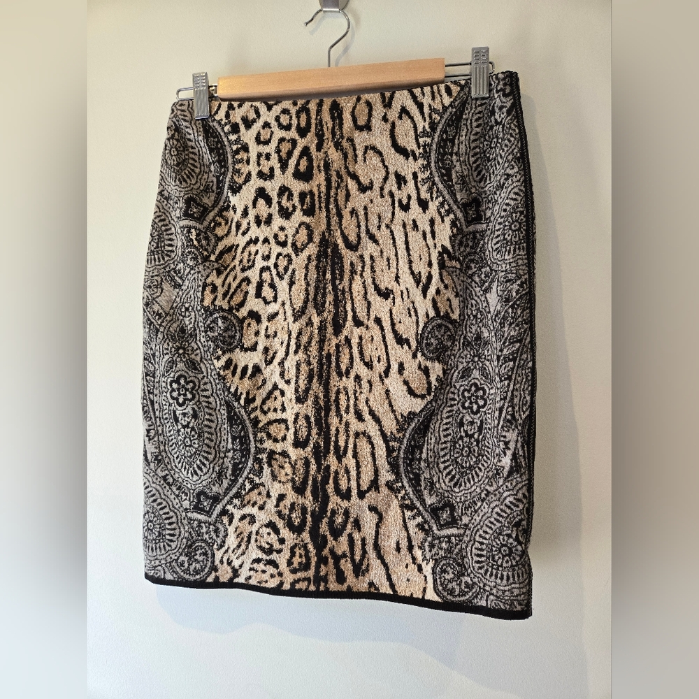 Marc Cain Wool Leopard Print and Paisley Skirt Size 6
